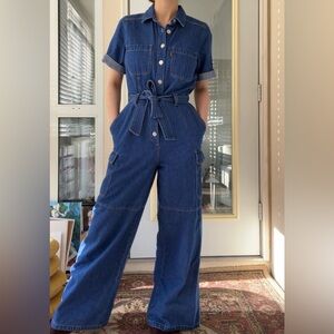 FRNCH blue wide-leg denim jumpsuit